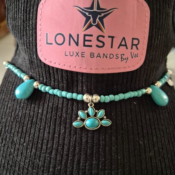 Turquoise Stone & Silver Bead Hat Band – Western Cowgirl Accessory - Picture 4 of 4